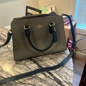 Teal and gray coach handbag
